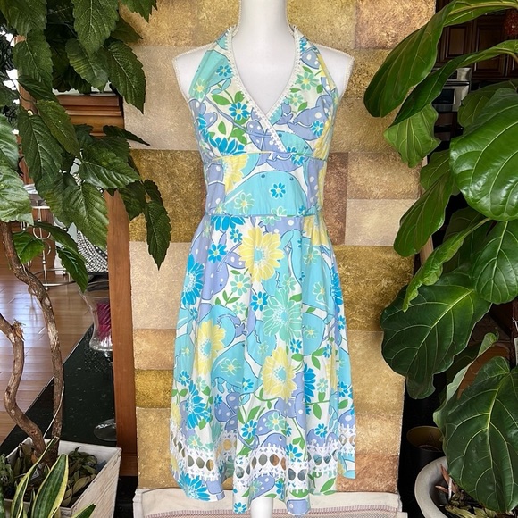 Lilly Pulitzer Women’s Willa Halter Fit & Flare Floral Crabs 100% Cotton Dress - Picture 1 of 14